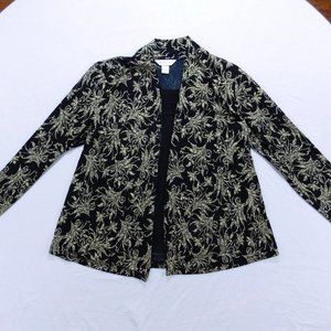 Christopher & Banks Black & gold floral JACKET TOP SZ M open front attached Tank
